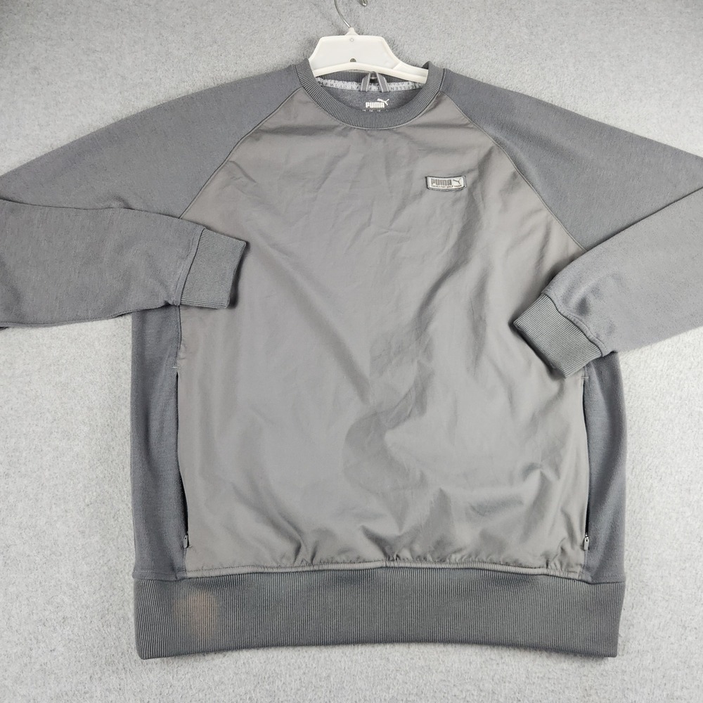 Puma Sweater Mens Large Gray Golf Wear Hybrid Long Sleeve Crew Neck Pullover